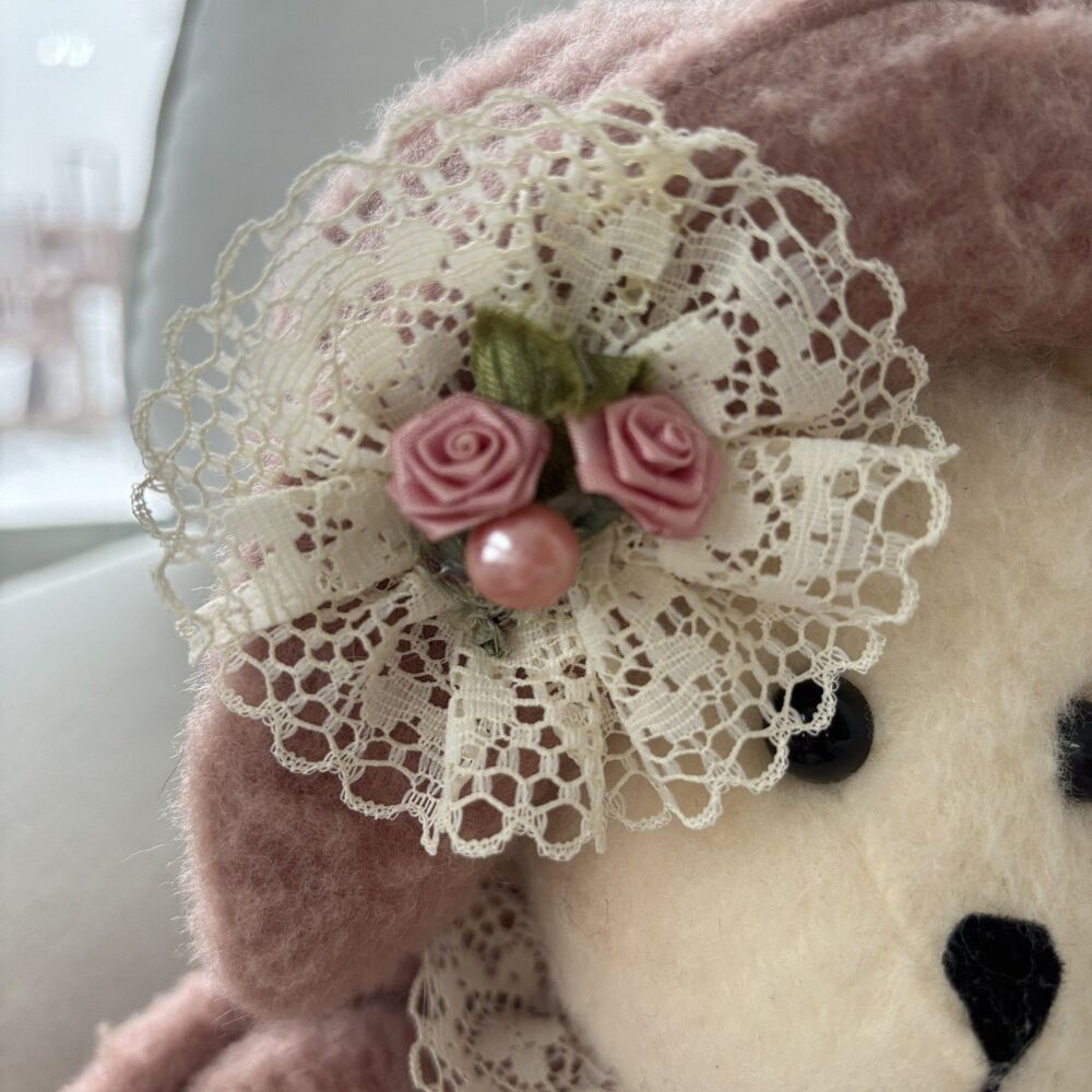 Vintage Handmade Wool Teddy Bear w/ Dress & Hat 23" Soft Stuffed Plush Victoria - Picture 11 of 14